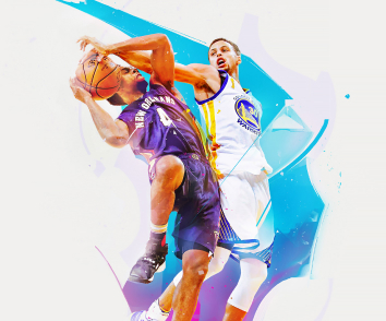 Two basketball players playing